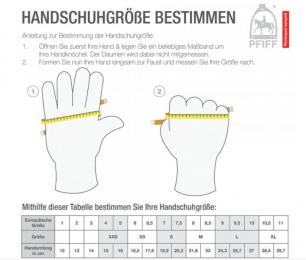 Таблица для определения размера перчаток