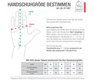 Таблица для определения размера перчаток